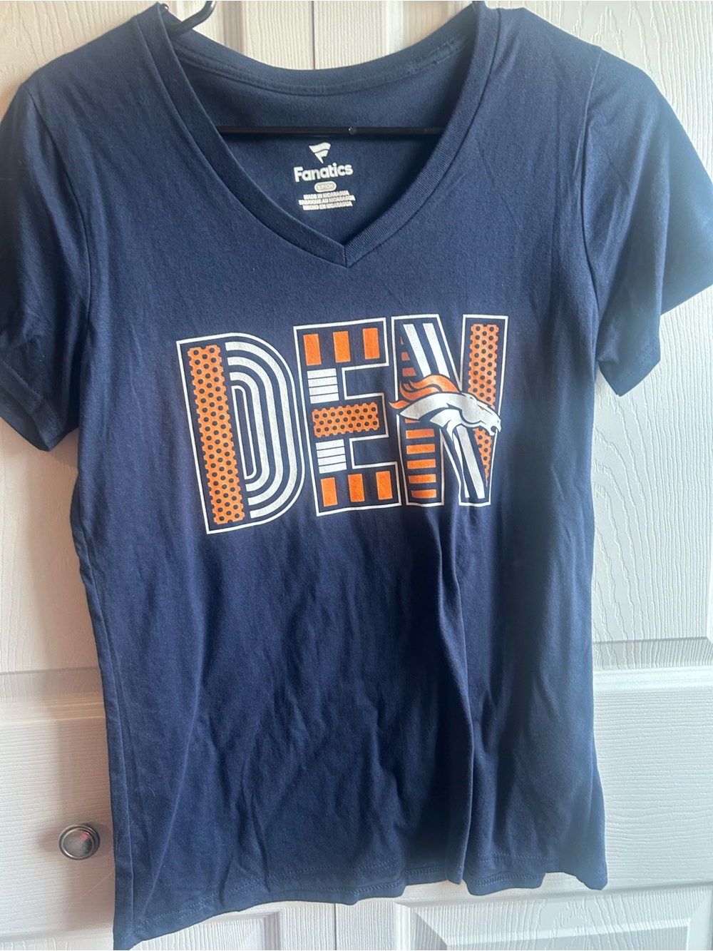 Navy Blue Denver Broncos Fanatics V-Neck T-Shirt - Women’s Size